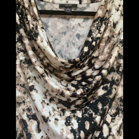 Alfani animal print with sparkles cowl neck sleeveless blouse, size 1X - Picture 2 of 6